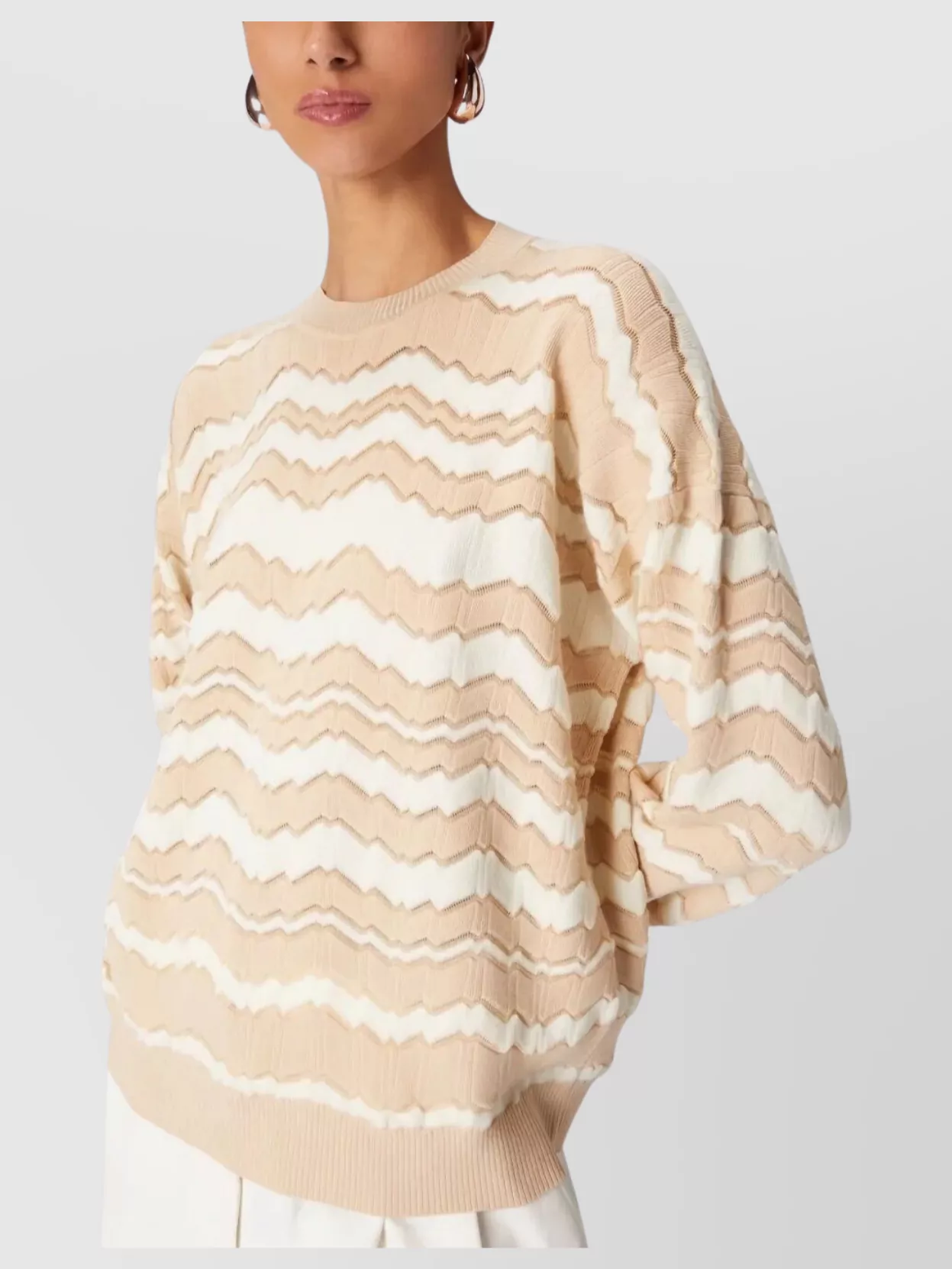 Missoni Textured Long Sleeve Crew Neck Knit Sweater In Neutral