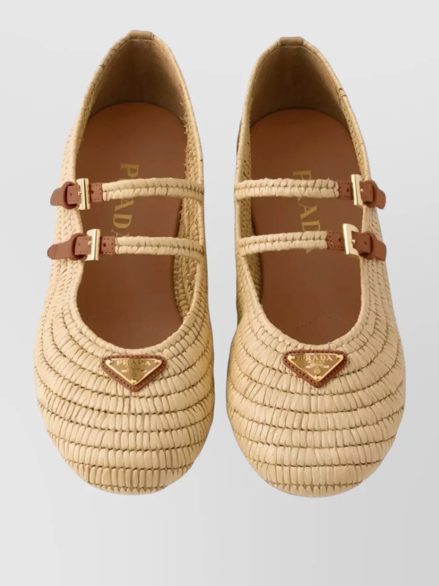 Prada Raffia Crochet Ballerina Shoes