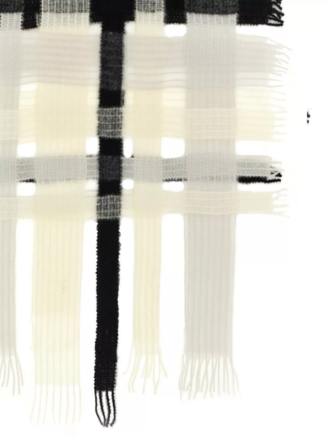 Issey Miyake Checked Pattern Scarf Fringe Detailing In Gray
