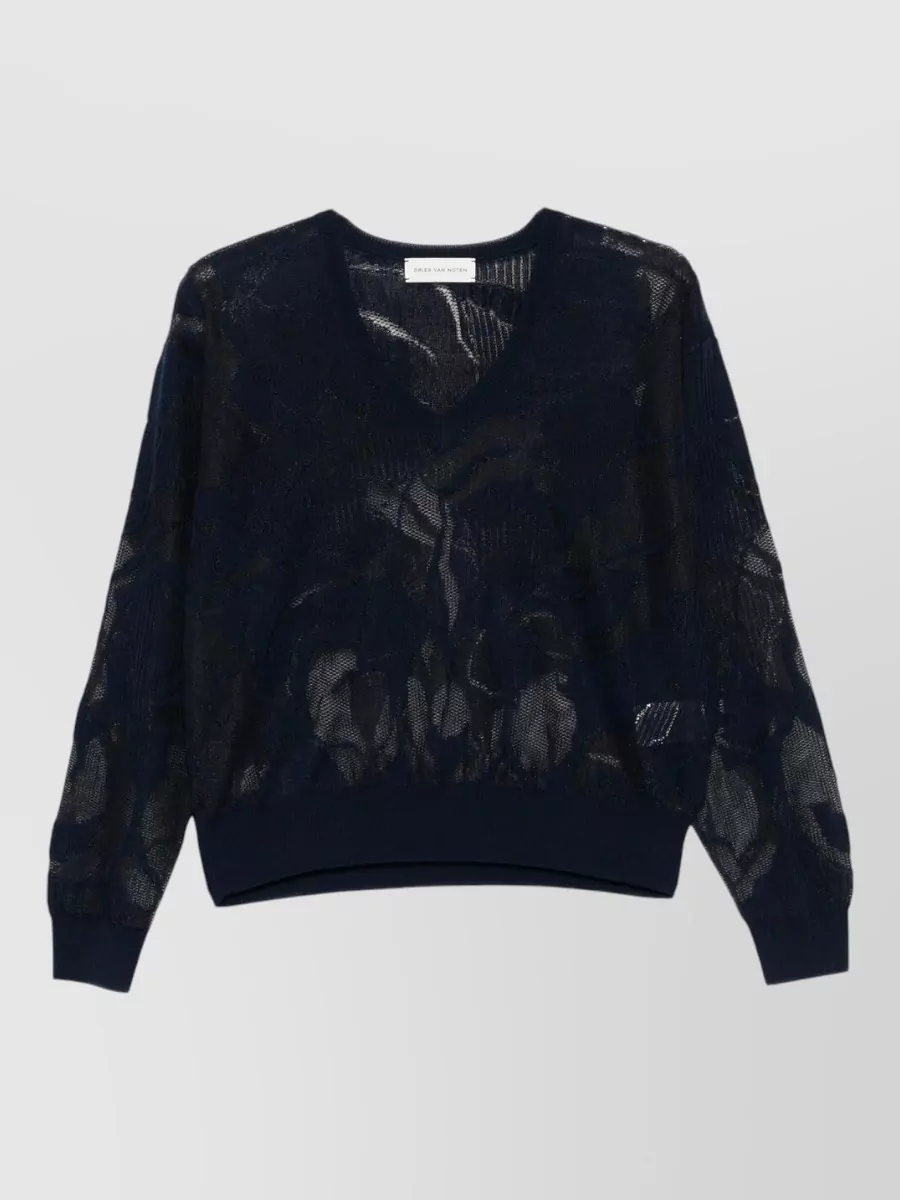 Dries Van Noten Cotton Lace V-Neck Sweater