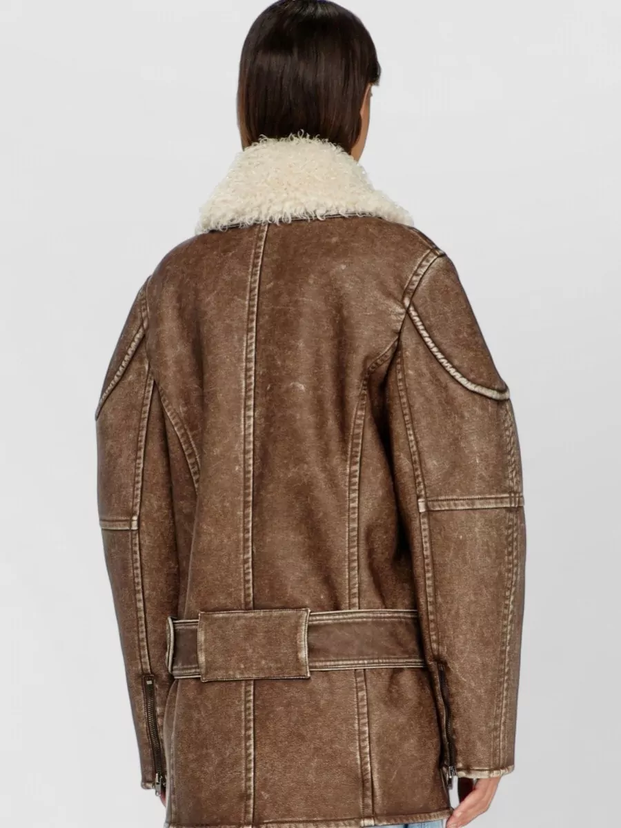 Diesel Faux Leather Belted Aviator Jacket