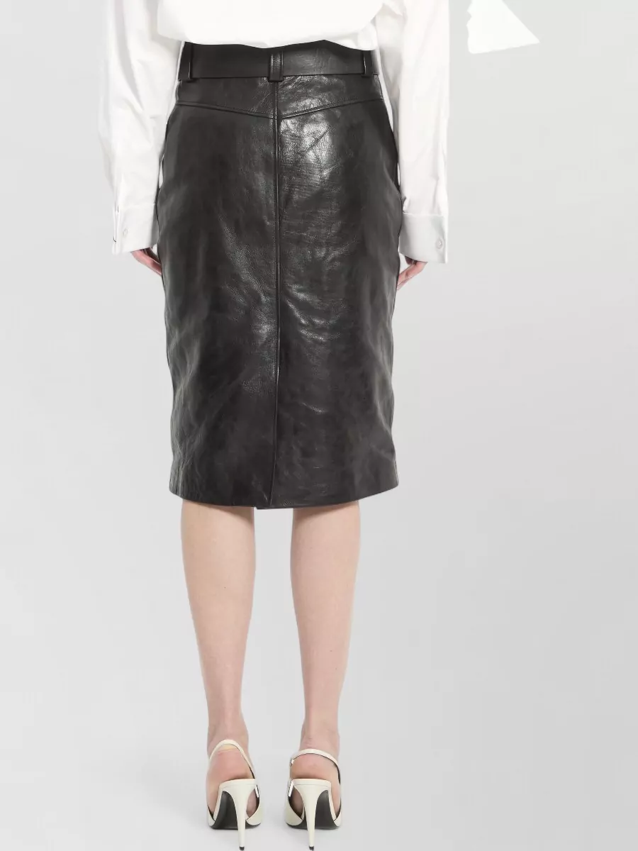 Saint Laurent Leather High-Rise Slim-Fit Midi Pencil Skirt
