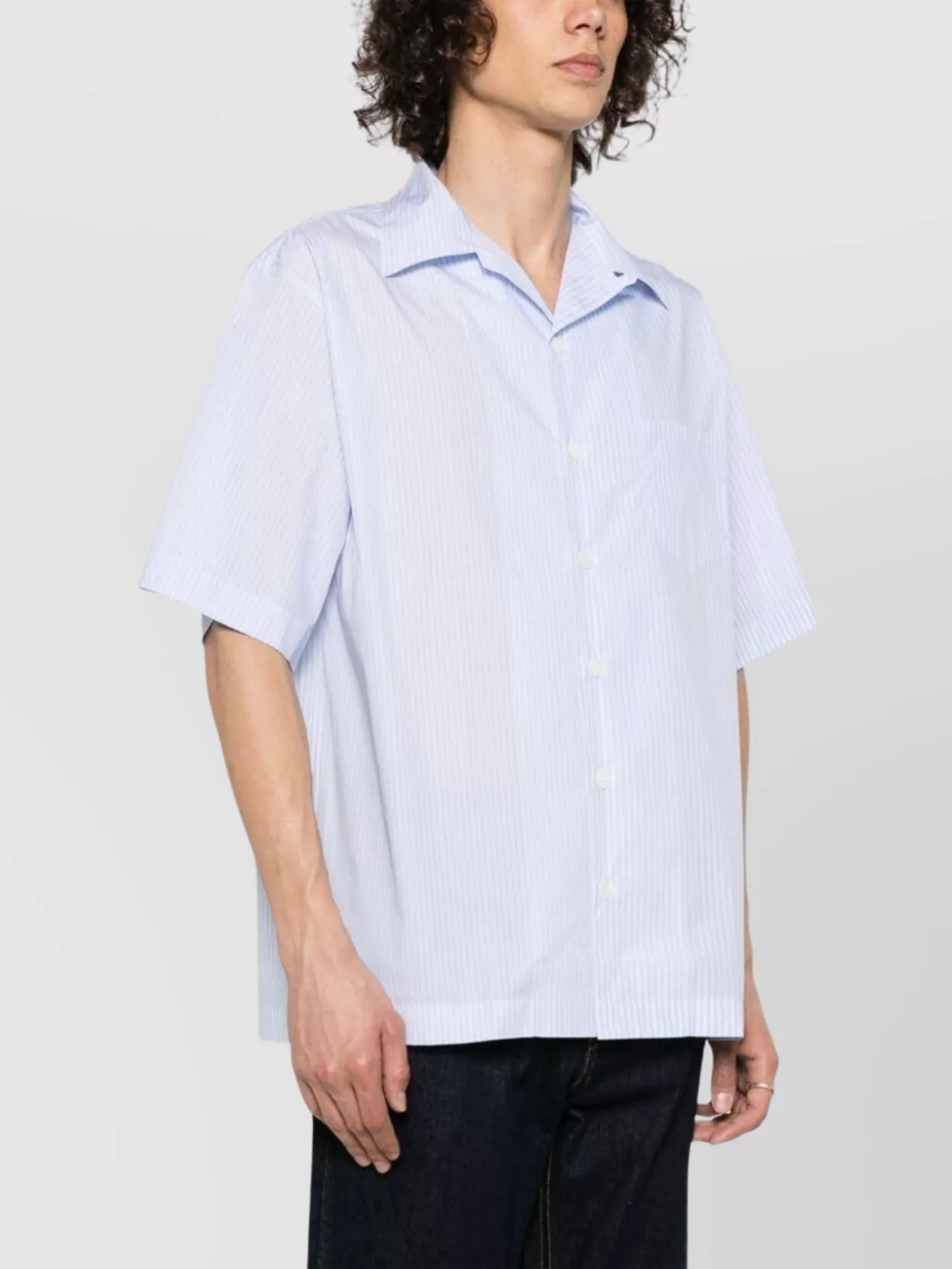 Prada Striped Cotton Camp Collar Shirt