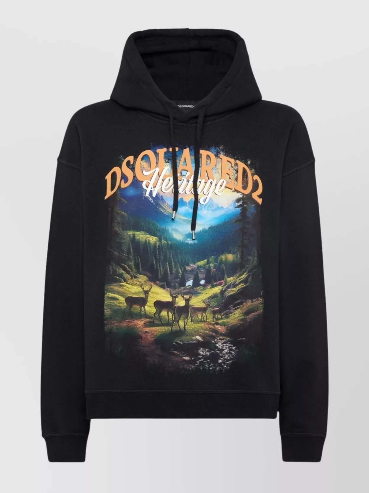 Dsquared2 Scenic Mountain Landscape Hoodie With Drawstring Detail In Black