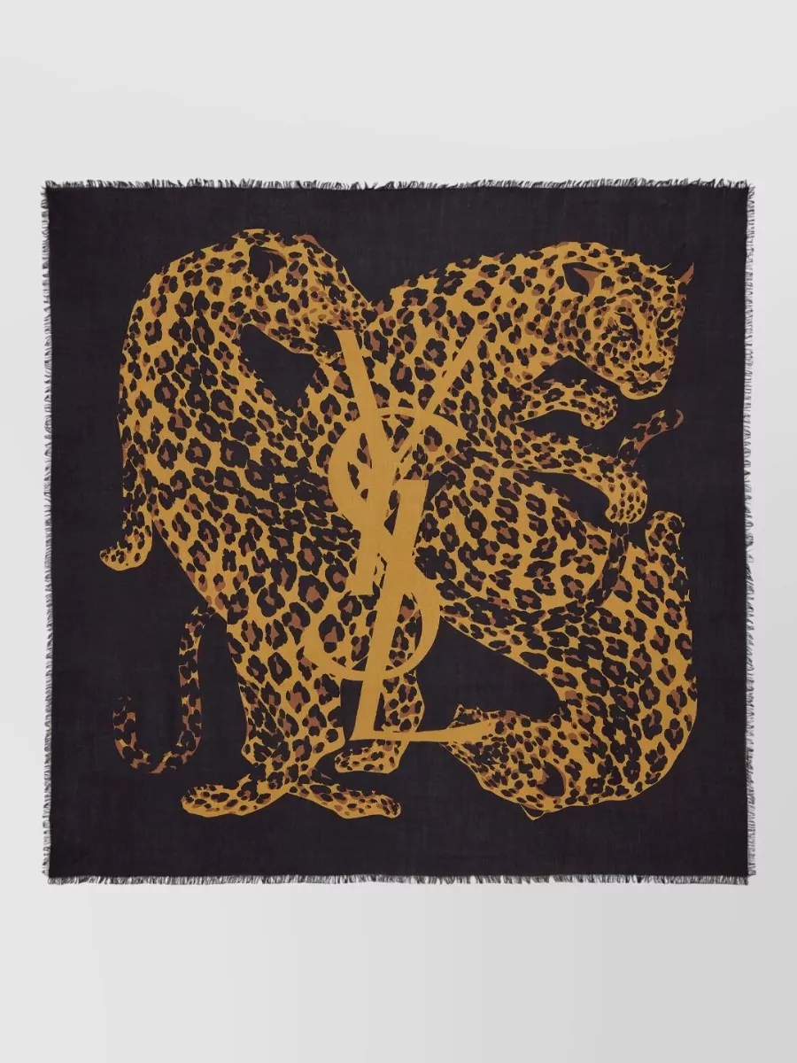 Saint Laurent wool leopard-print square scarf