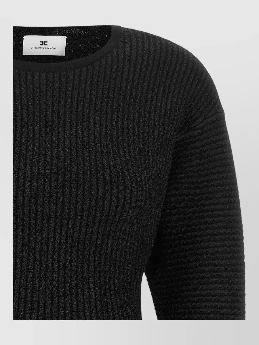 Elisabetta Franchi Ribbed Knit Pleated Long Sleeve Knitted Dress