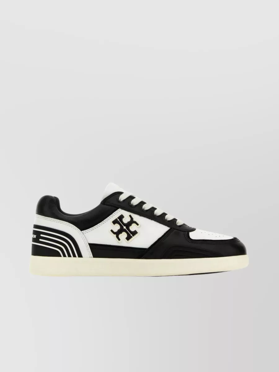 Shop Tory Burch Two-tone Leather Court Sneakers In Black