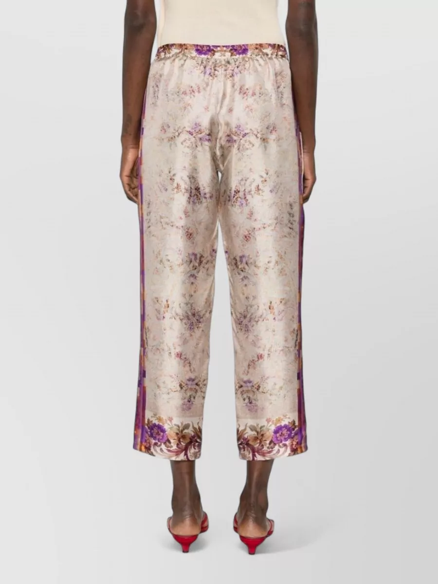 Pierre Louise Mascia Silk Trousers Cropped Floral Pattern Stripe