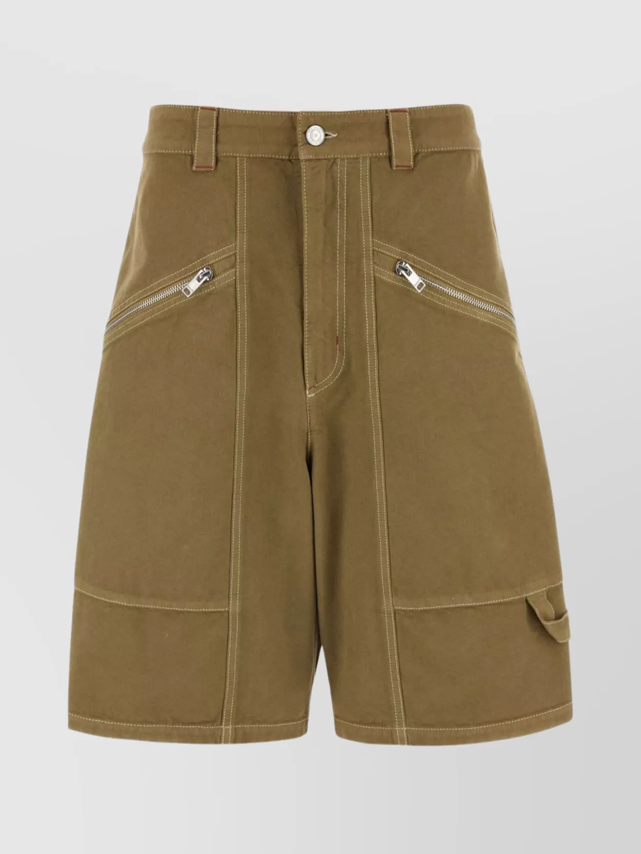 Shop Isabel Marant Cotton Bermuda Shorts With Waist Belt Loops And Zip Pockets