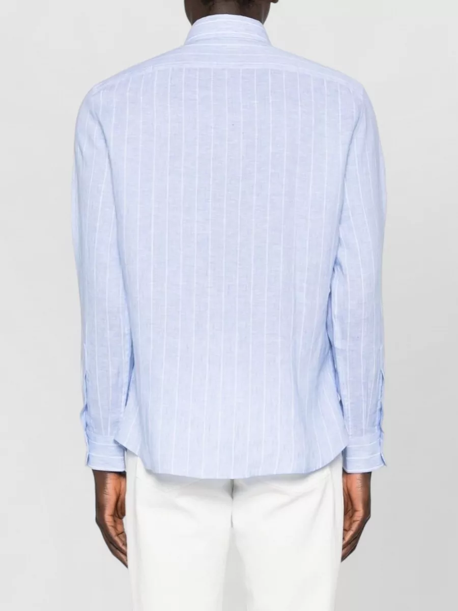 Brunello Cucinelli Linen Shirt Button Down Collar Stripes Long Sleeves