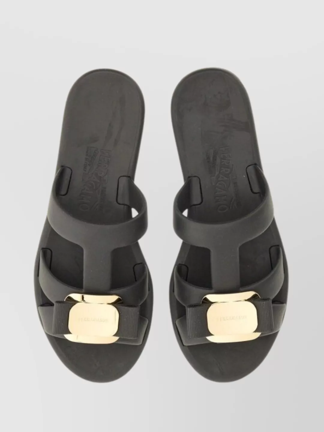 Ferragamo Strappy Slide Sandal Gold Hardware