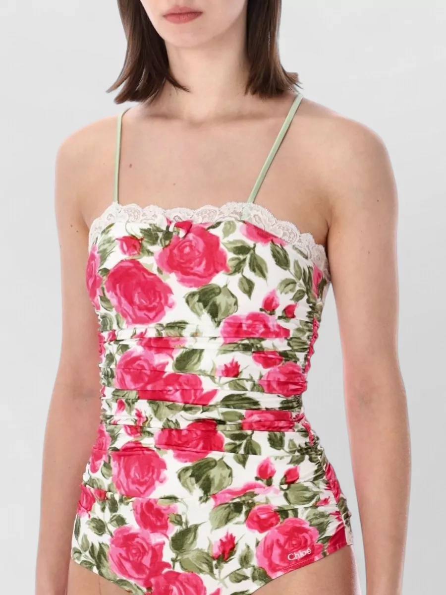 Chloé Ruched Floral-Print One-Piece Swimsuit