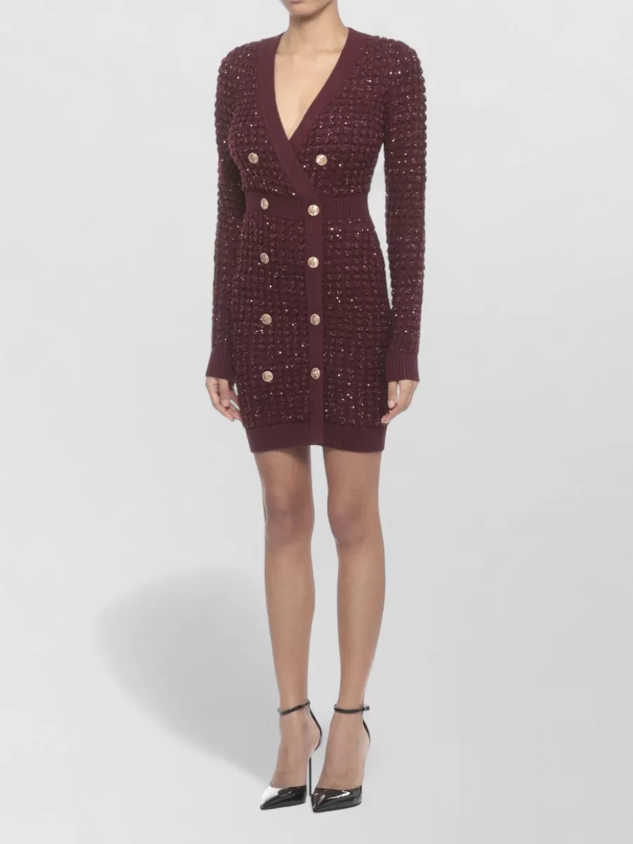 Elisabetta Franchi Sequin Knit Double Breasted Midi Dress