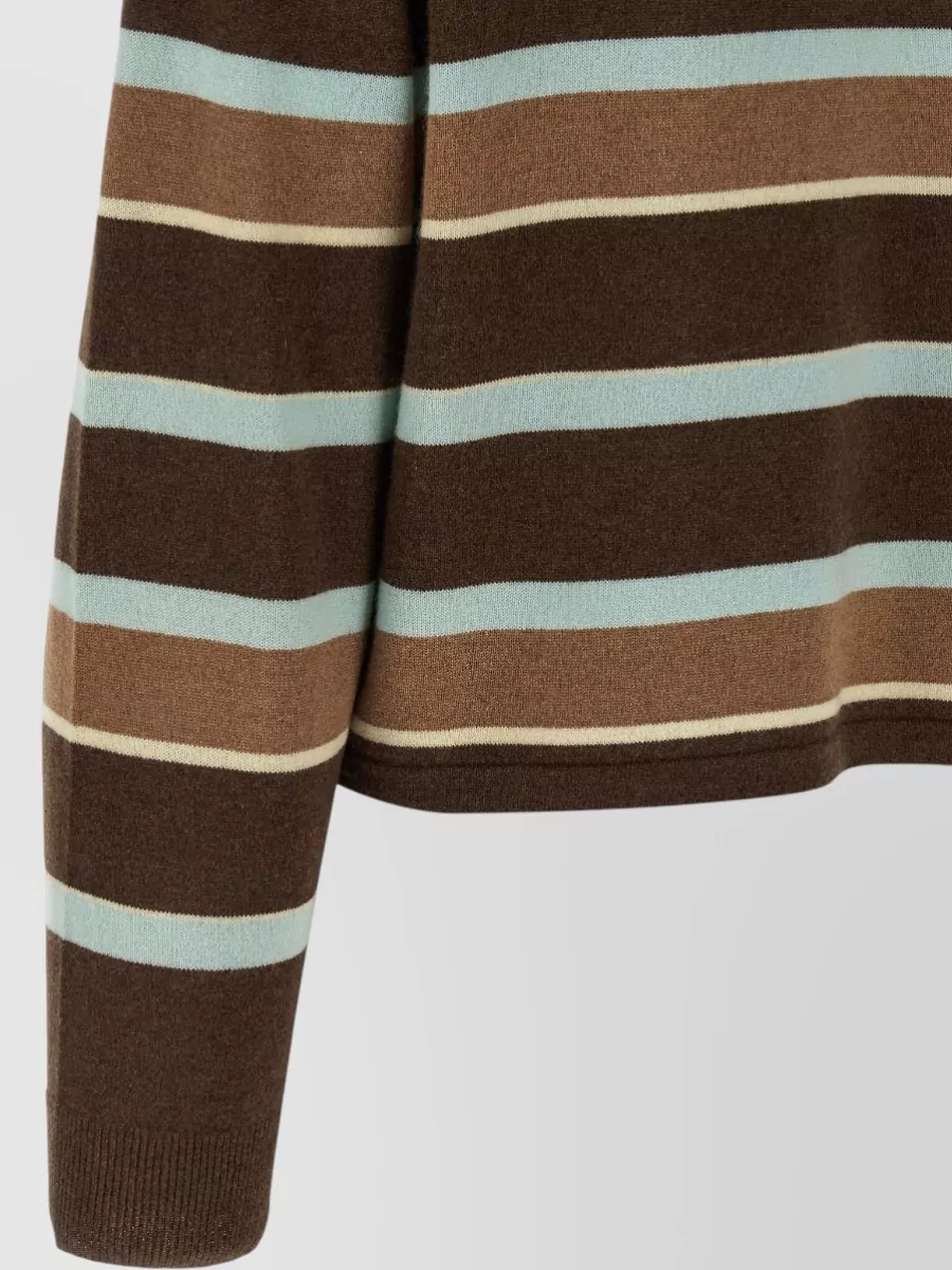 Guest In Residence Cashmere Striped Cropped Long-Sleeve Polo Shirt