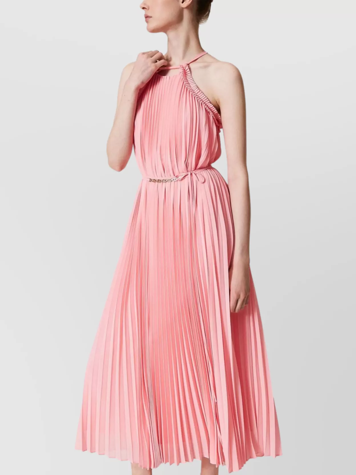 Twin-Set Midi Halter Neck Dress With Belted Waist