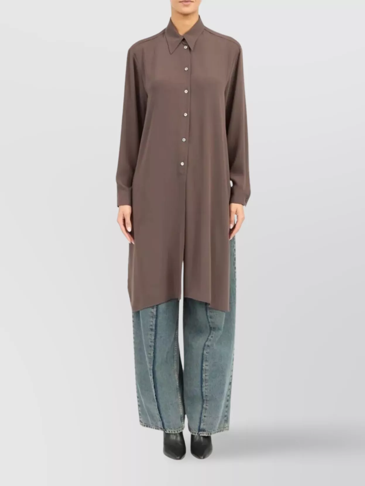 Mm6 Maison Margiela Collared Neck Long-sleeved Shirt With Open Back In Brown