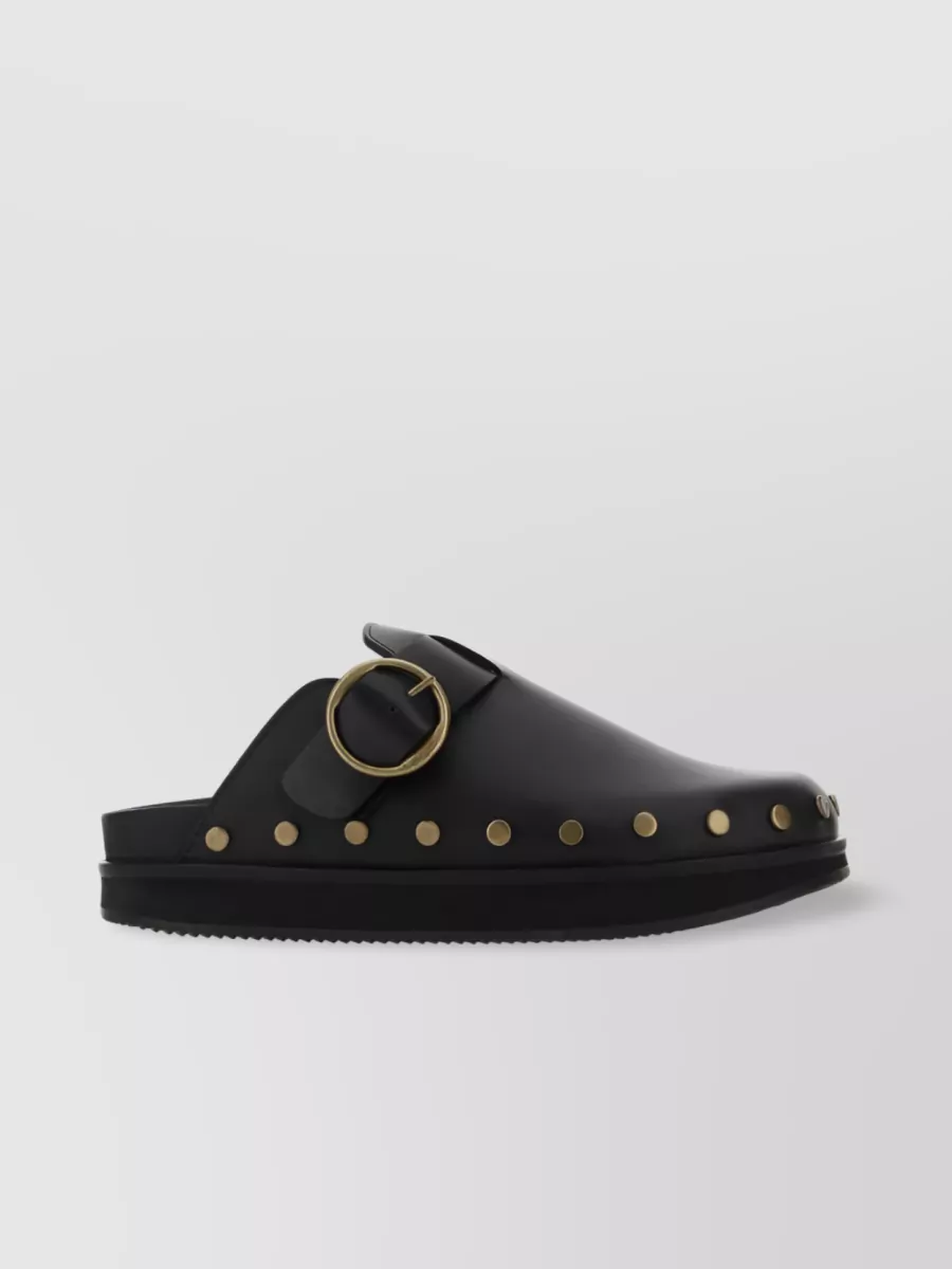 Shop Isabel Marant Embellished Leather Mules With Studs And Buckle Detailing In Black