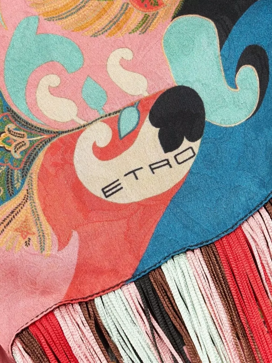 Etro Silk Floral Paisley Fringed Scarf