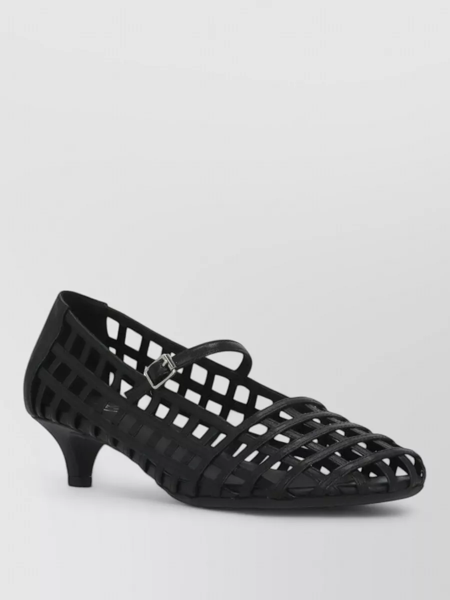 Ash cutout leather ankle strap pumps