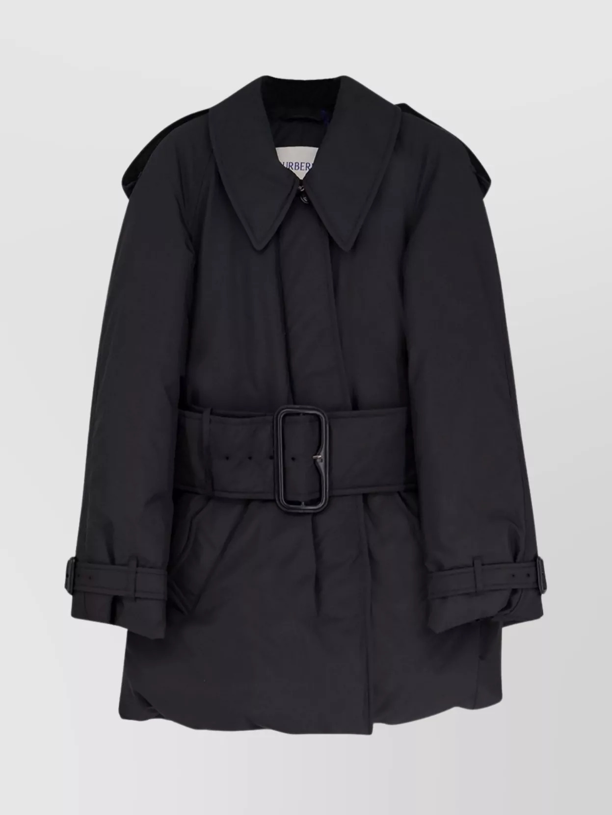 Burberry Belted Long Jacket And Pockets In Black