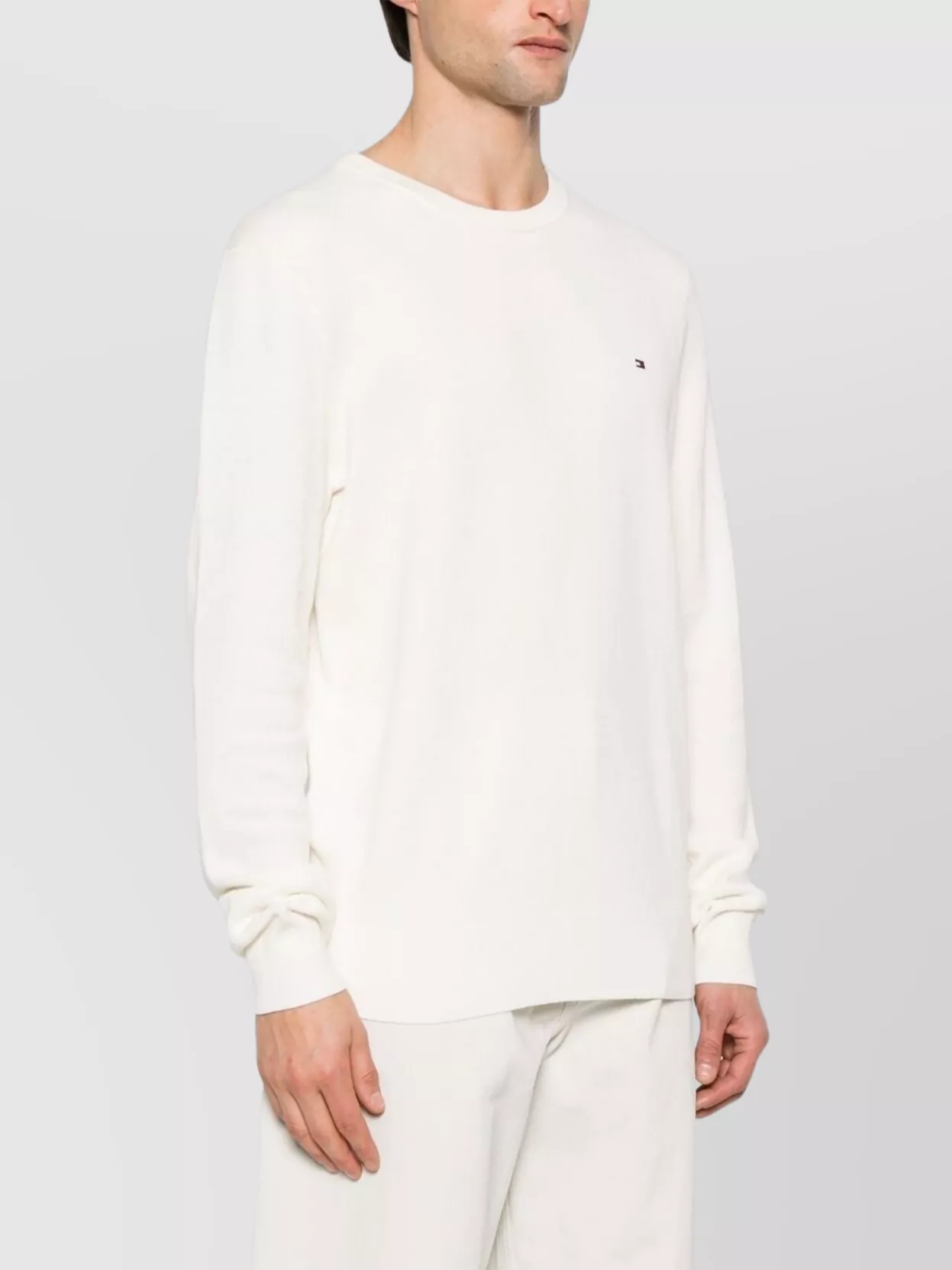 Tommy Hilfiger Crew Neck Cotton Sweater With Ribbed Cuffs
