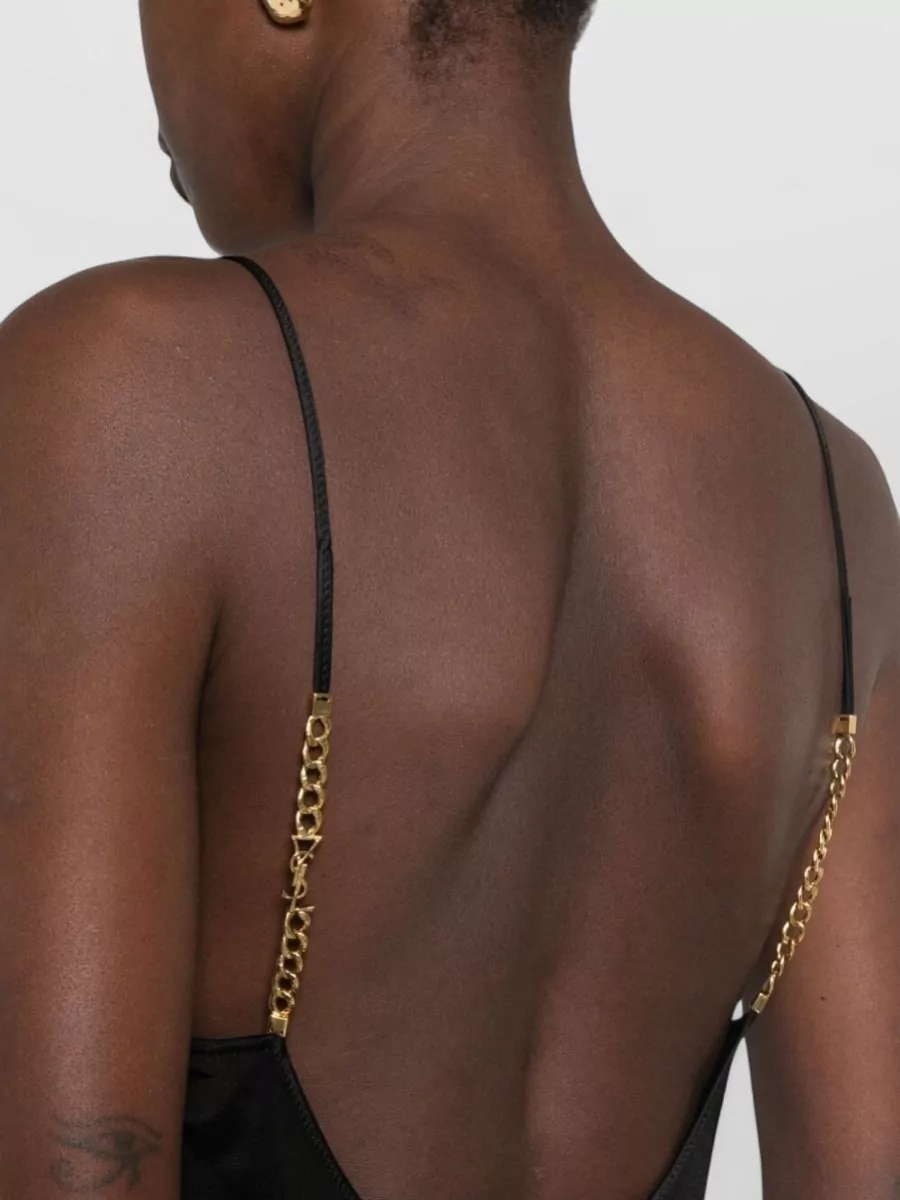Saint Laurent Satin V-Neck Chain-Strap Camisole