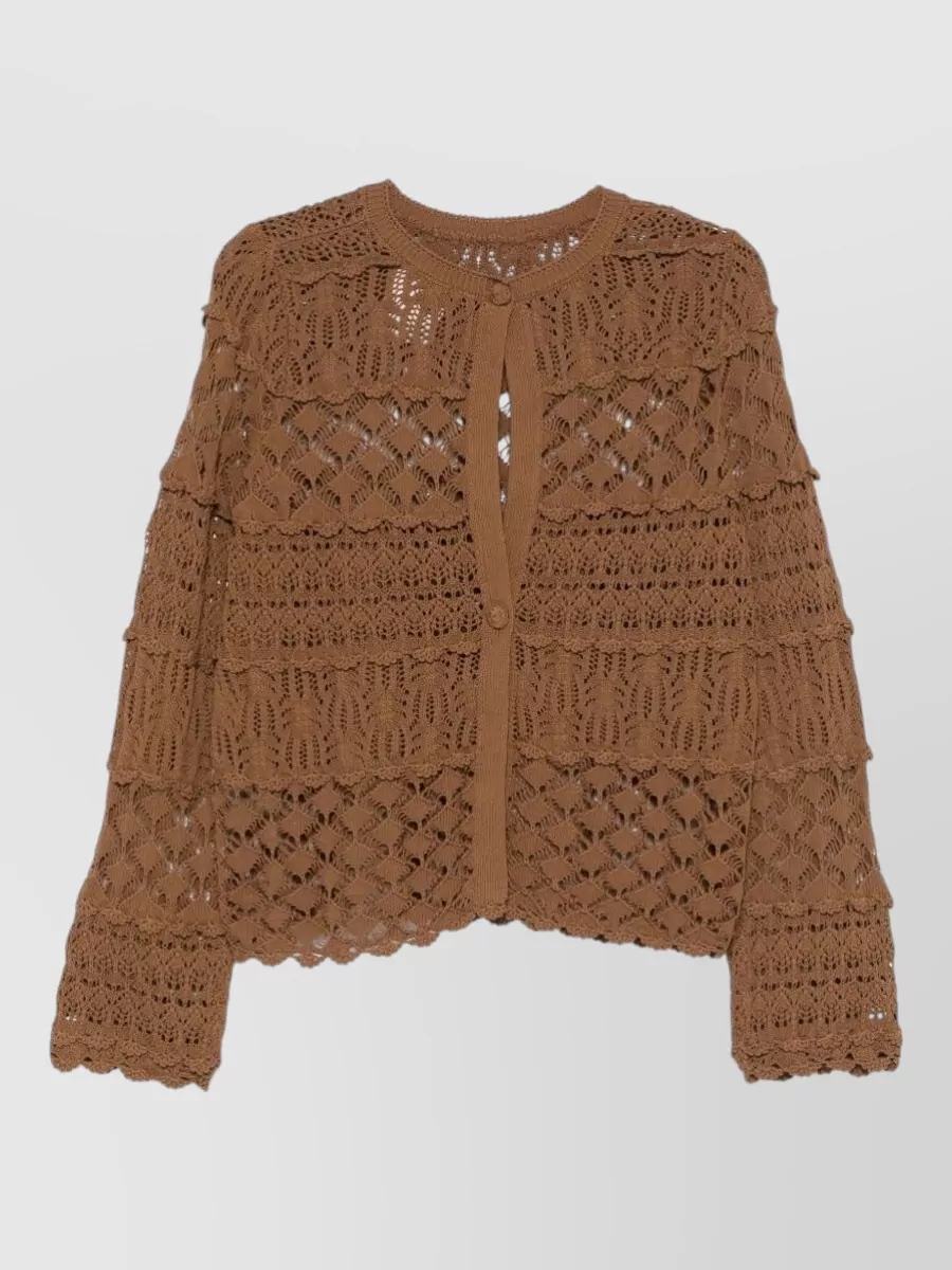 Semicouture Crochet knit tiered cotton cardigan
