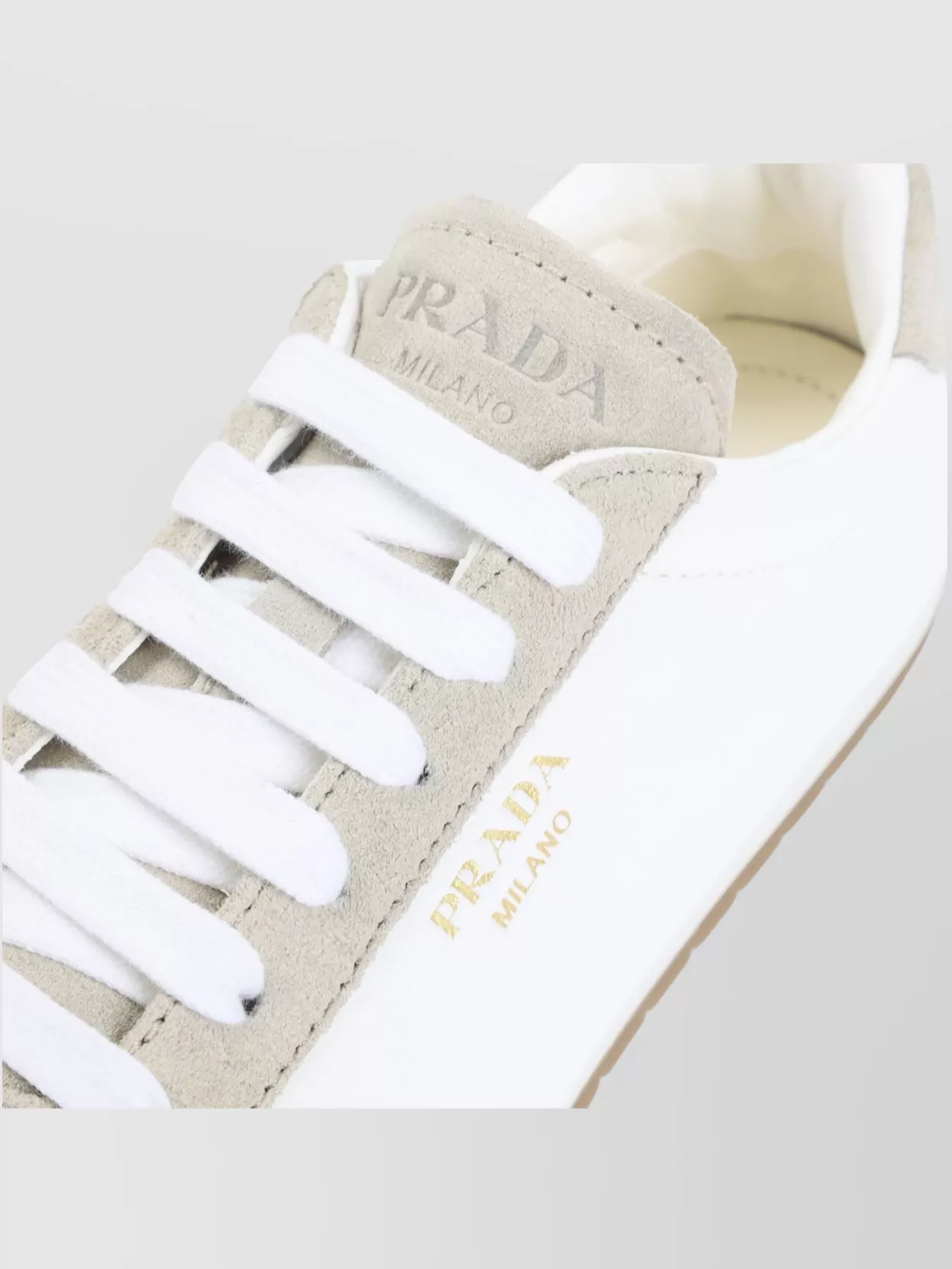 Prada Ivory And Beige Calf Leather Sneakers In White