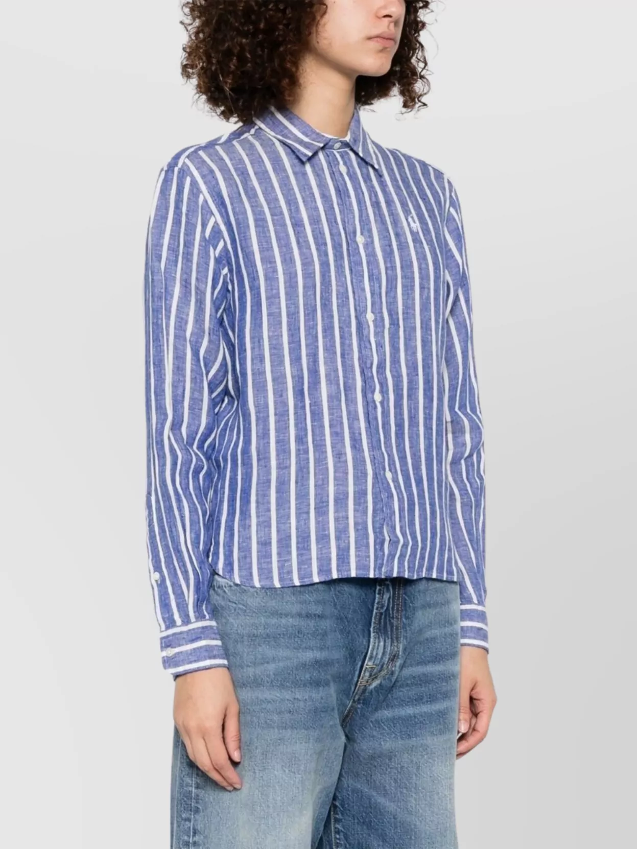 Ralph Lauren Striped Long Sleeve Cotton Shirt With Curved Hem