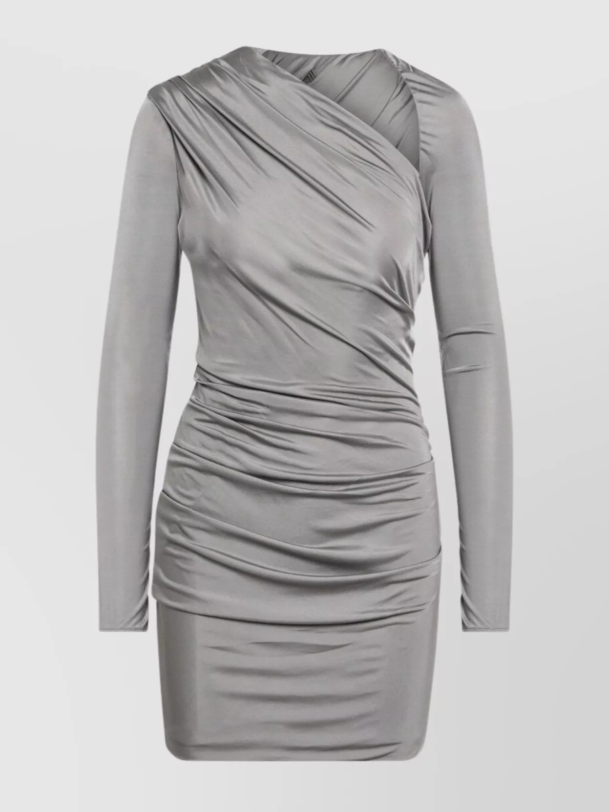Attico Draped Mini Dress Asymmetric Silhouette Sleeves In Gray
