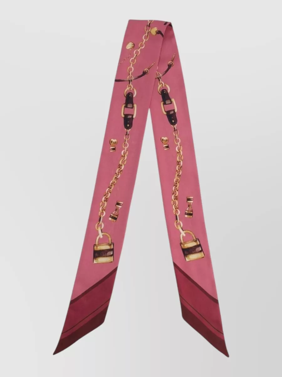 Chloé Chain Print Rectangular Silk Fashion Tie In Pink