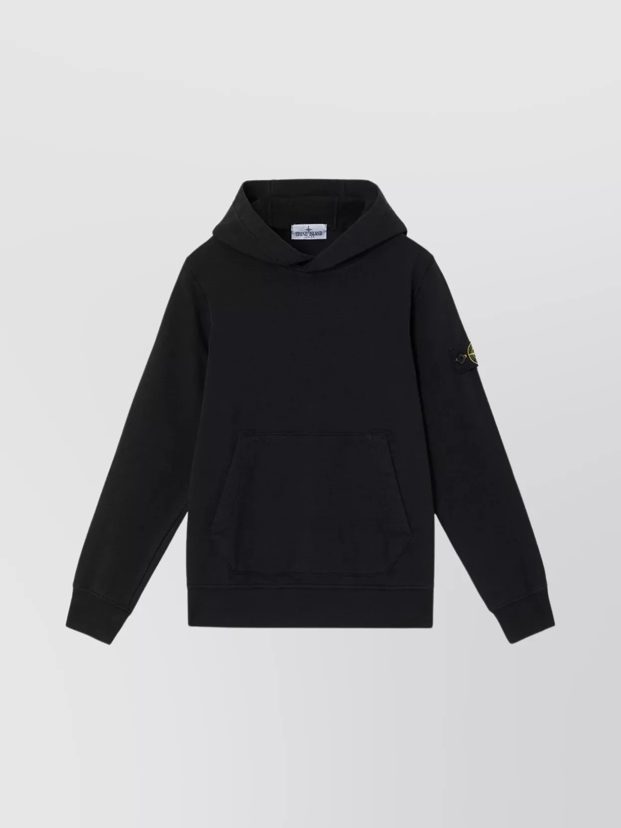 Stone Island Hooded Sweatshirt With Front Pocket And Ribbed Cuffs In Black