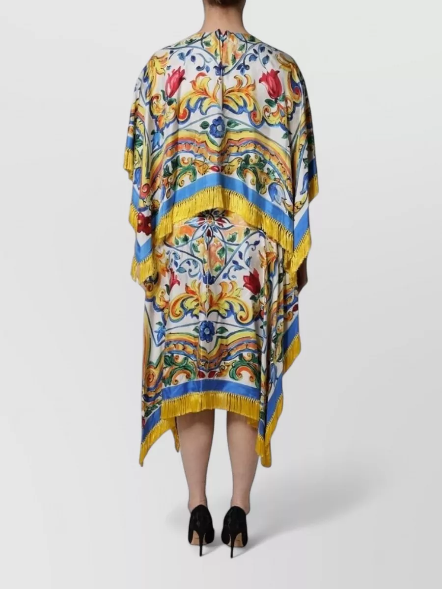 Dolce&Gabbana Silk Printed Short-Sleeve Maxi Kaftan
