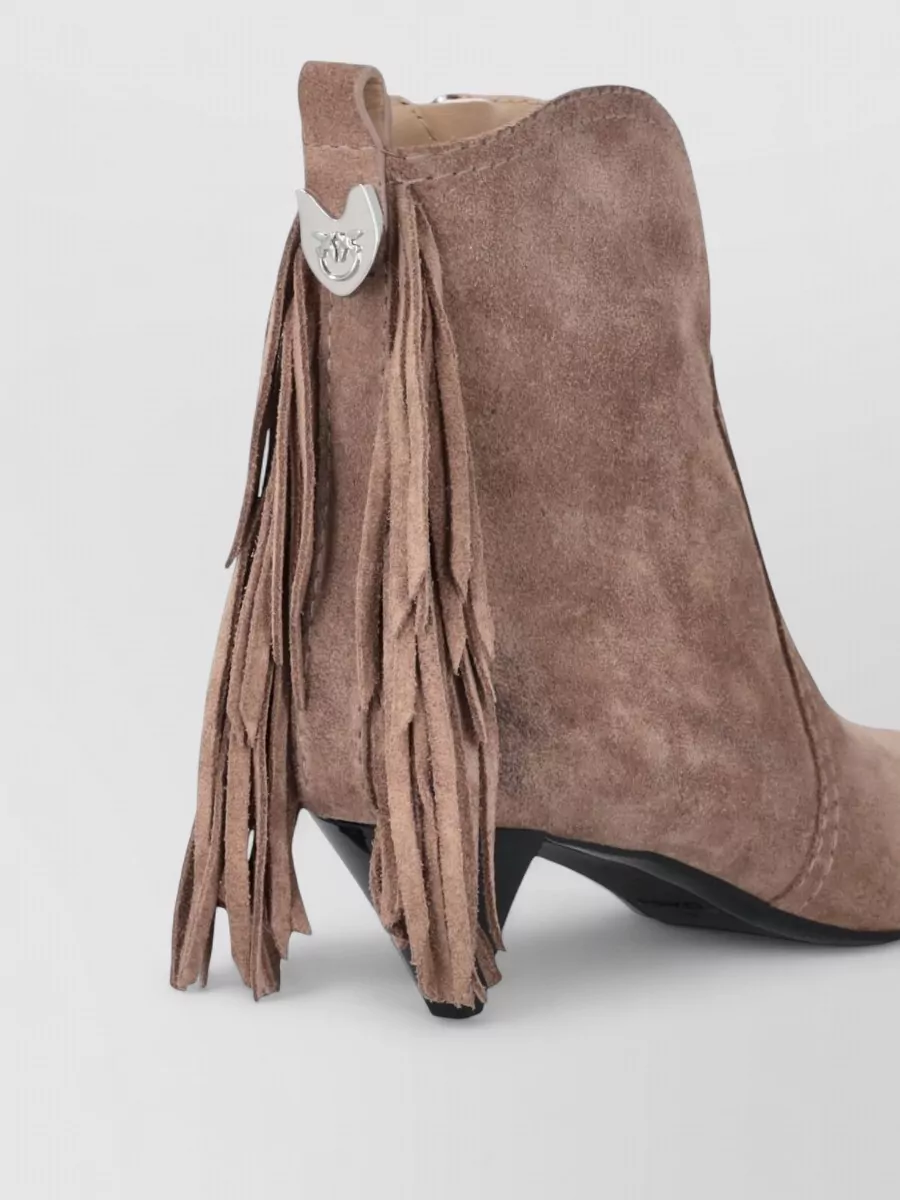 Pinko Suede Leather Fringed Ankle Boots