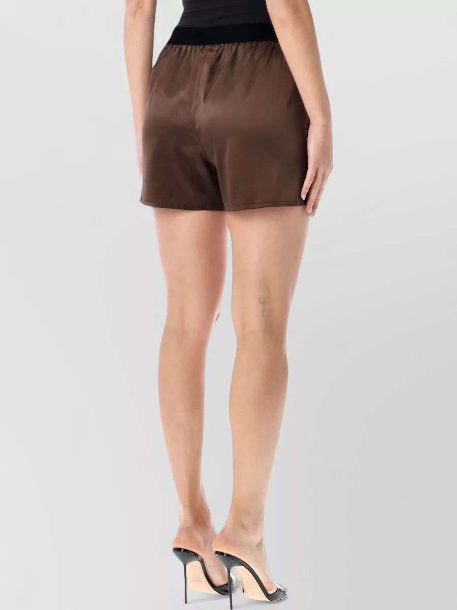 Tom Ford Silk Satin Relaxed Waistband Shorts In Brown