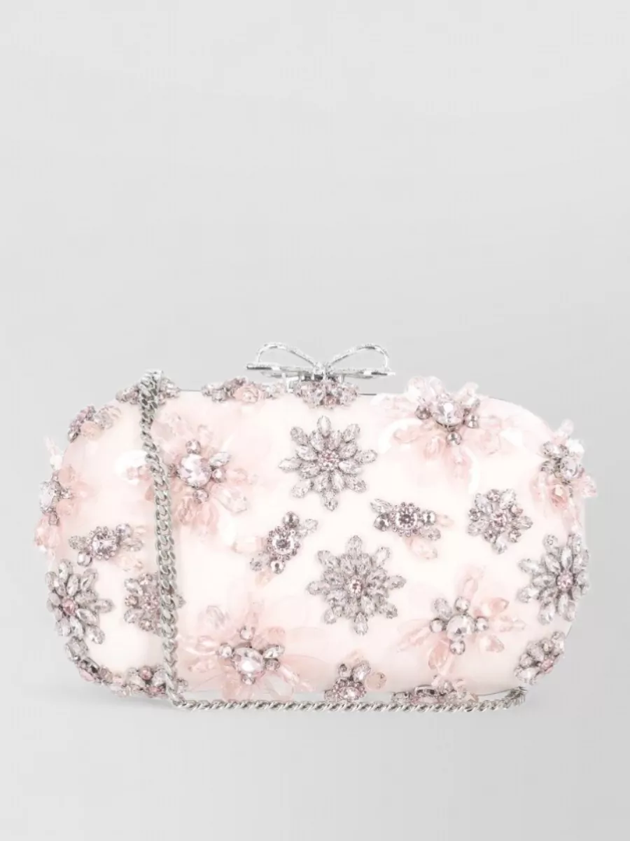 Self-portrait Clutch Bag Metallic Finish Floral Strass Bow