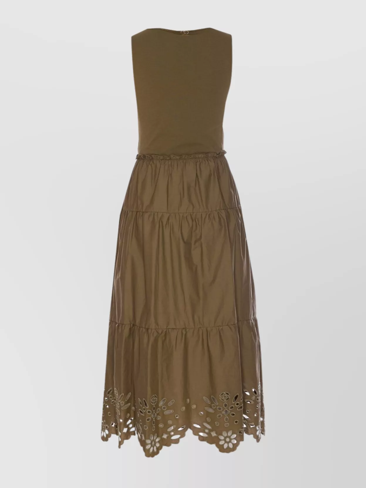 Liu Jo Crewneck Tiered Skirt Dress With Laser-Cut Hem