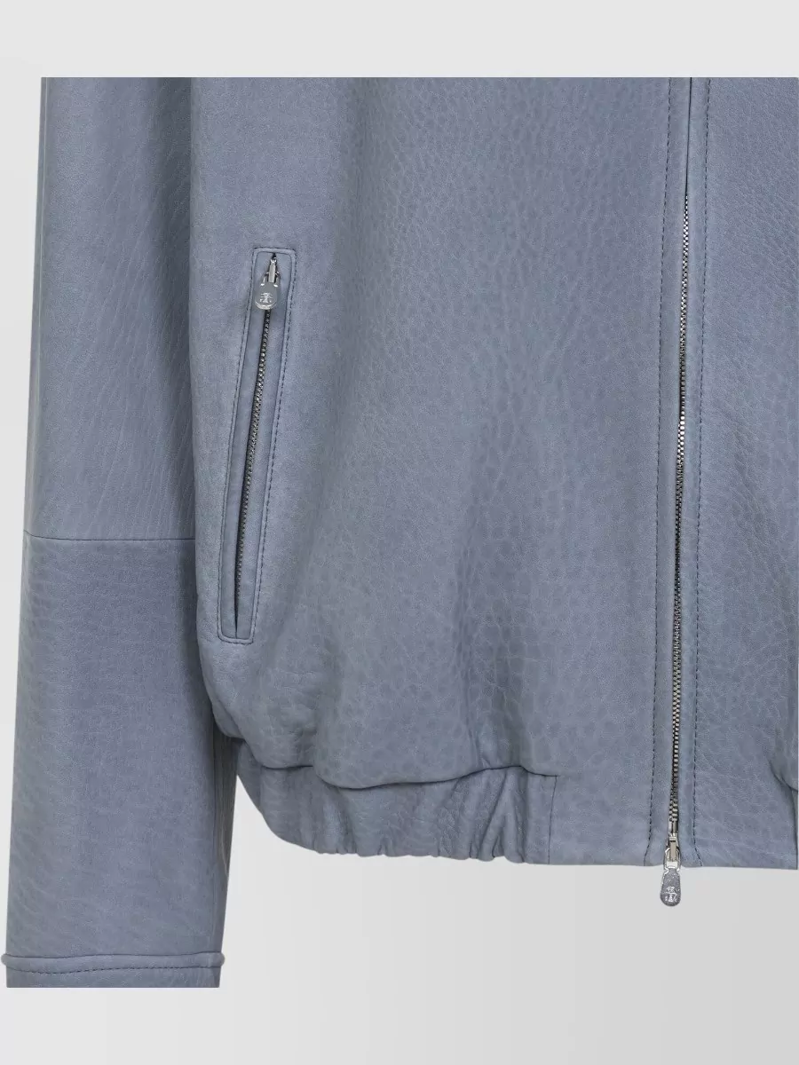 Brunello Cucinelli Leather Jacket Collared Elasticated Hem Long Sleeves