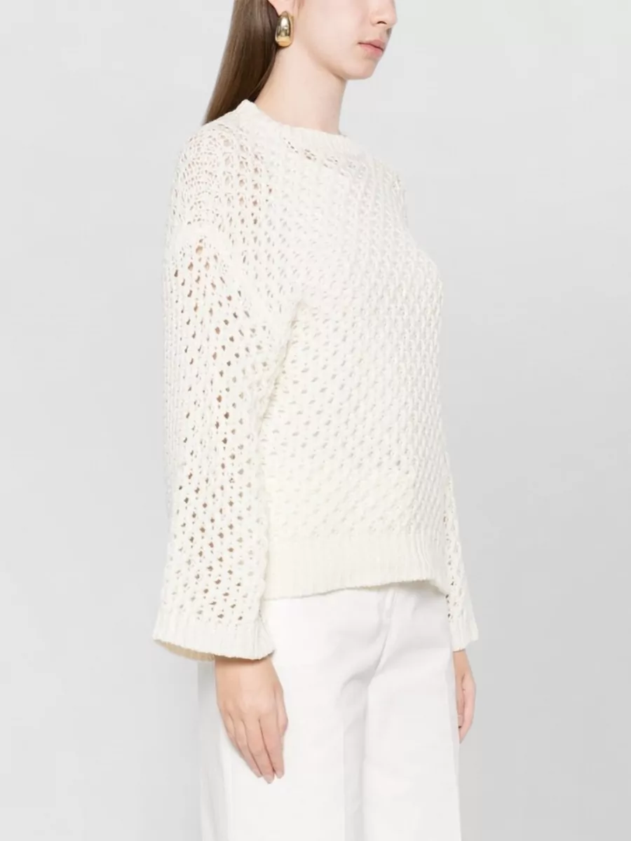 Fabiana Filippi Open-knit Crew Neck Long Sleeve Sweater In White
