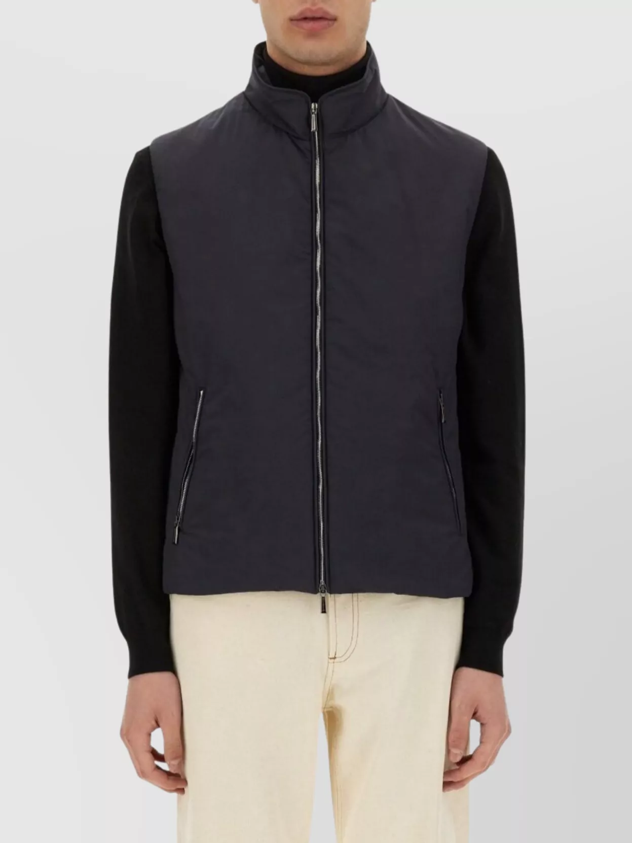 Moorer Sleeveless High Collar Side Pockets