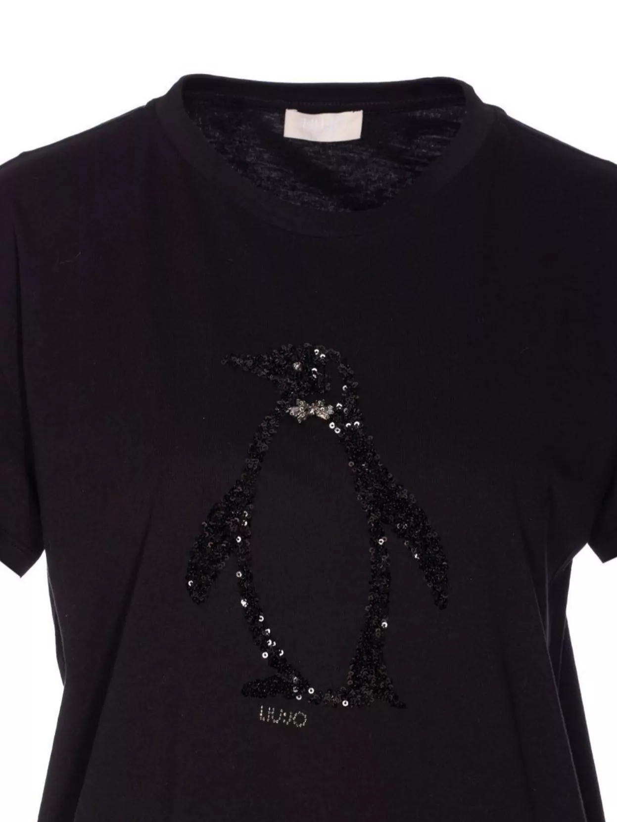 Liu •jo Crewneck Graphic Sequin Embellished T-shirt In Black