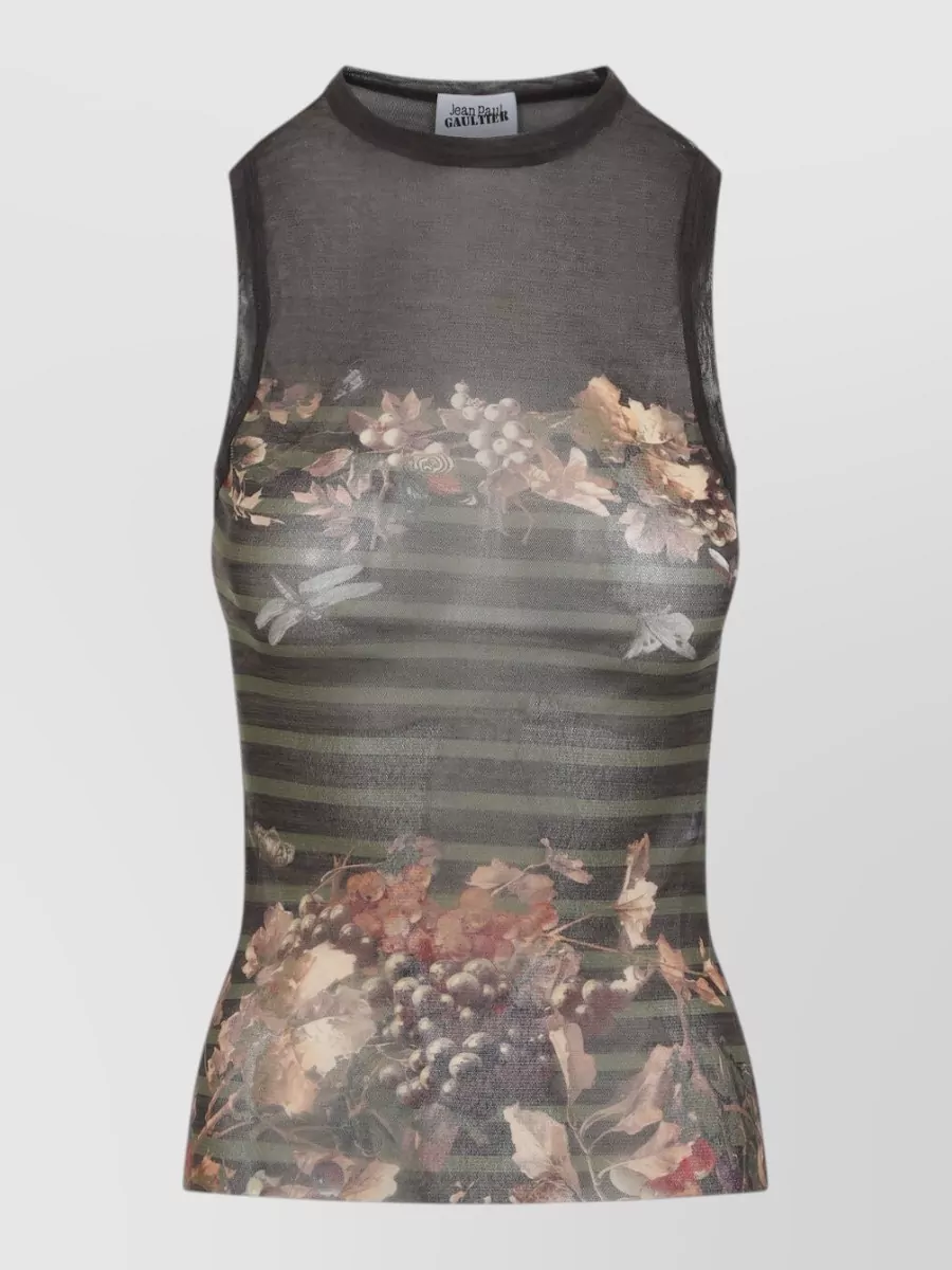 Jean Paul Gaultier Striped Mesh Sleeveless Tank Top