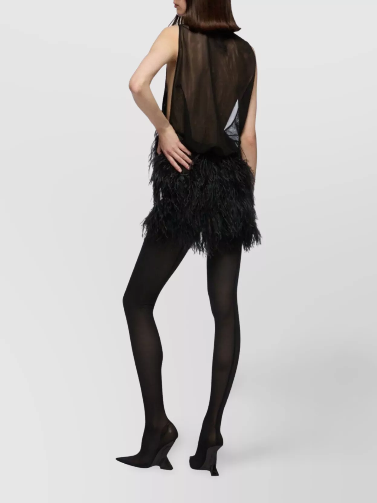 The Attico Feather-Embroidered Tulle Mini Dress