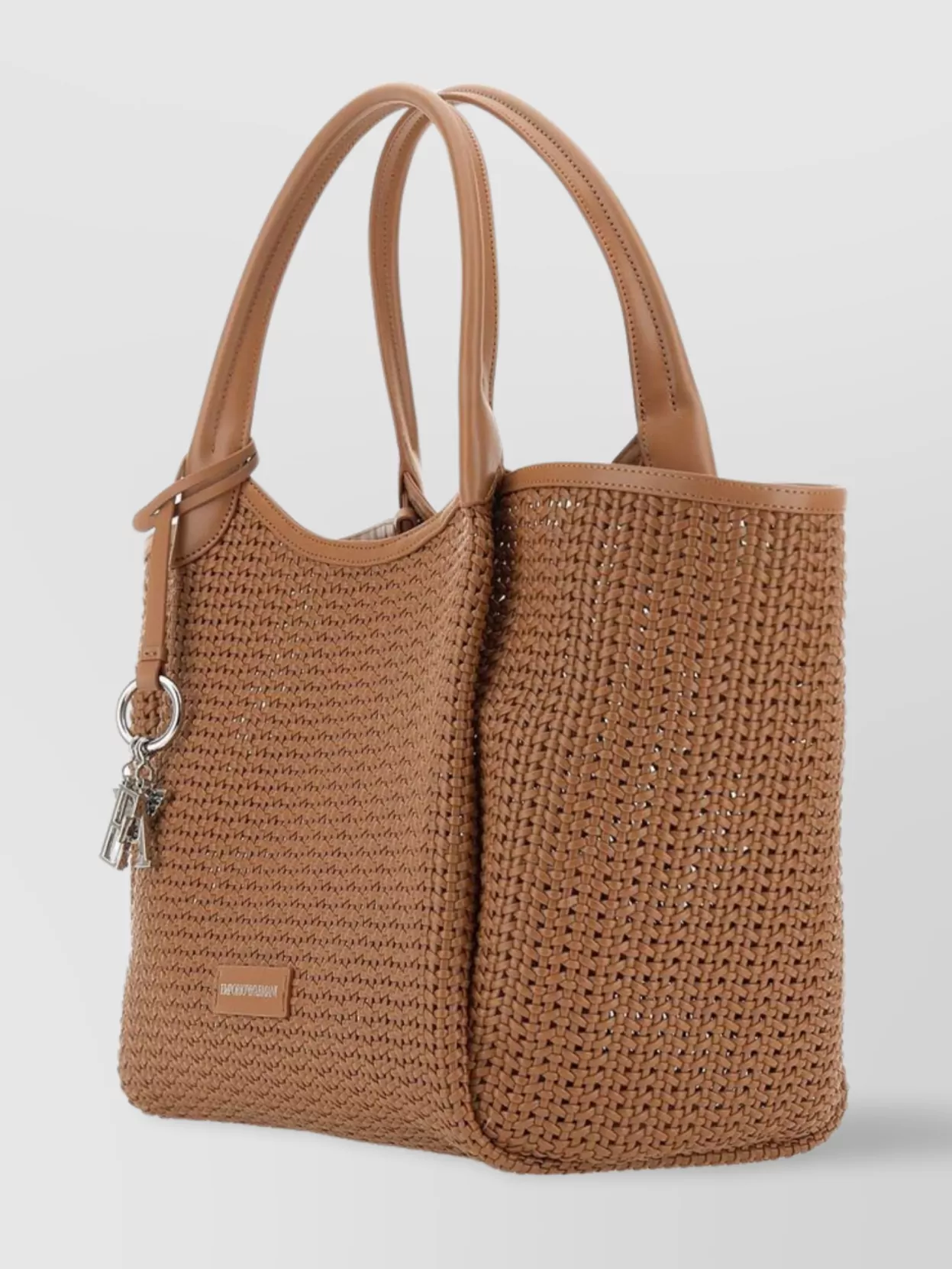 Emporio Armani Textured Weave Tote Bag In Brown