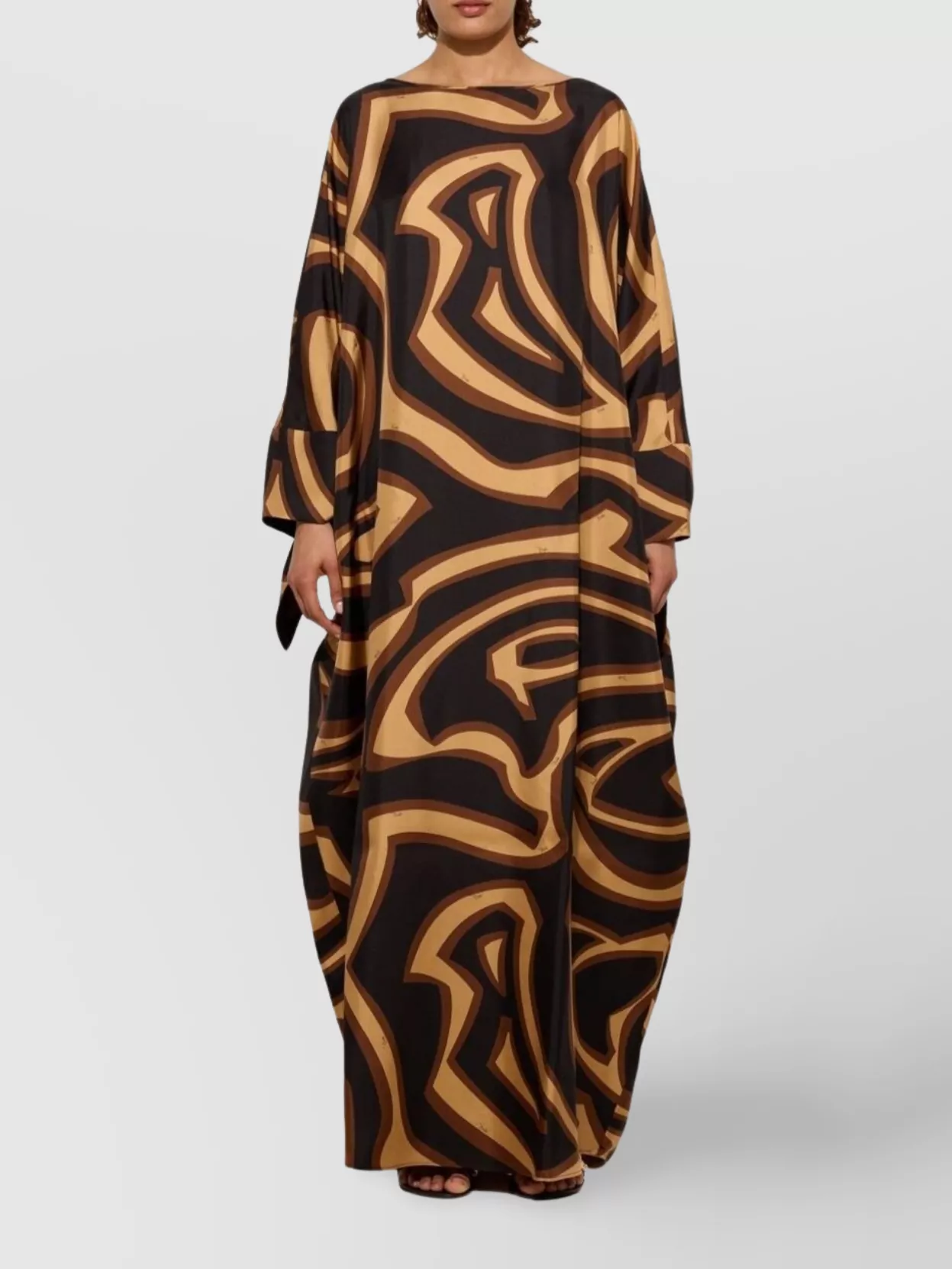 Pucci Wave Print Silk Kaftan With Bow Accents In Brown