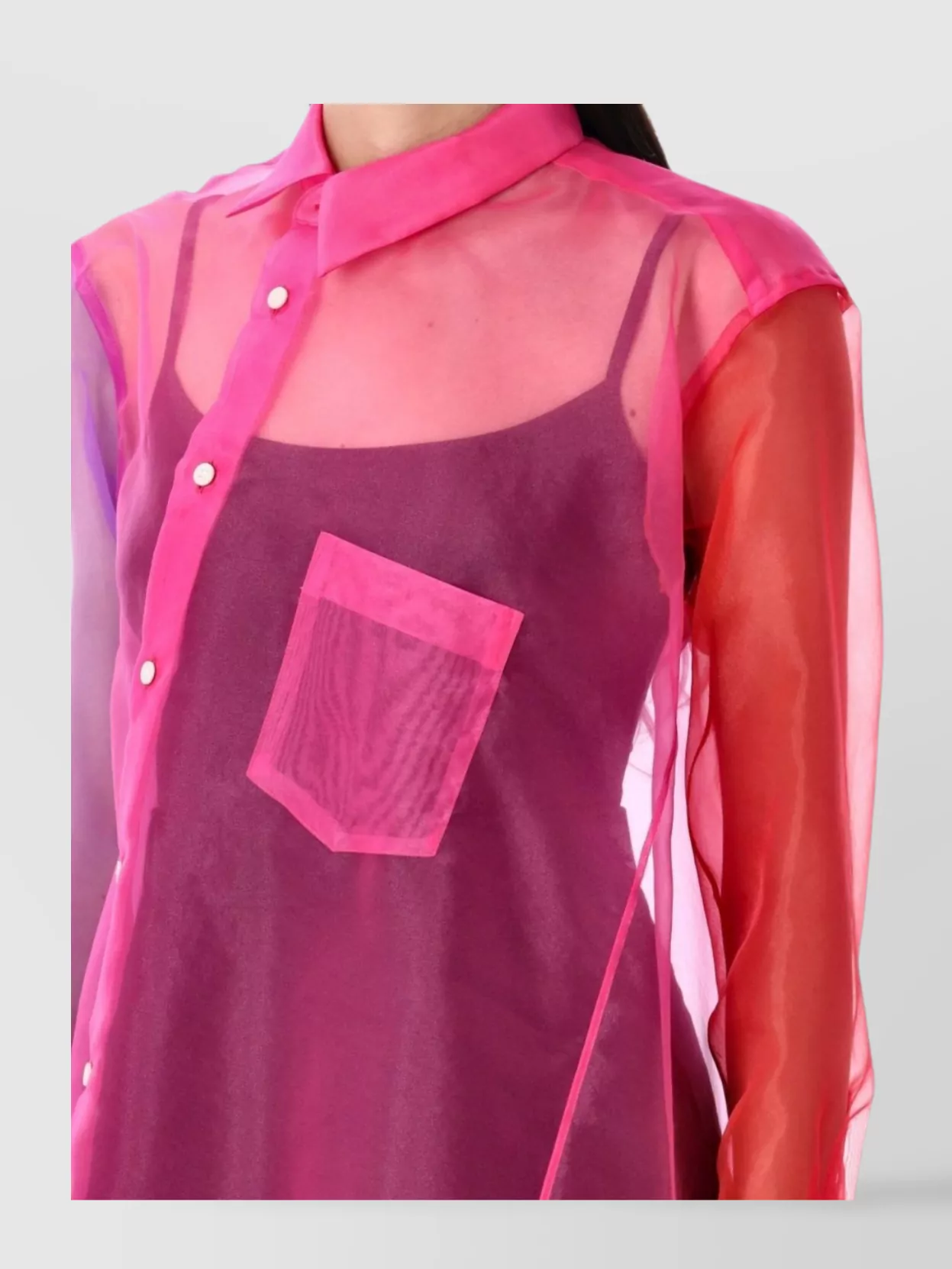 COMME DES GARÇONS SHEER FABRIC LONGLINE SHIRT WITH CHEST POCKET