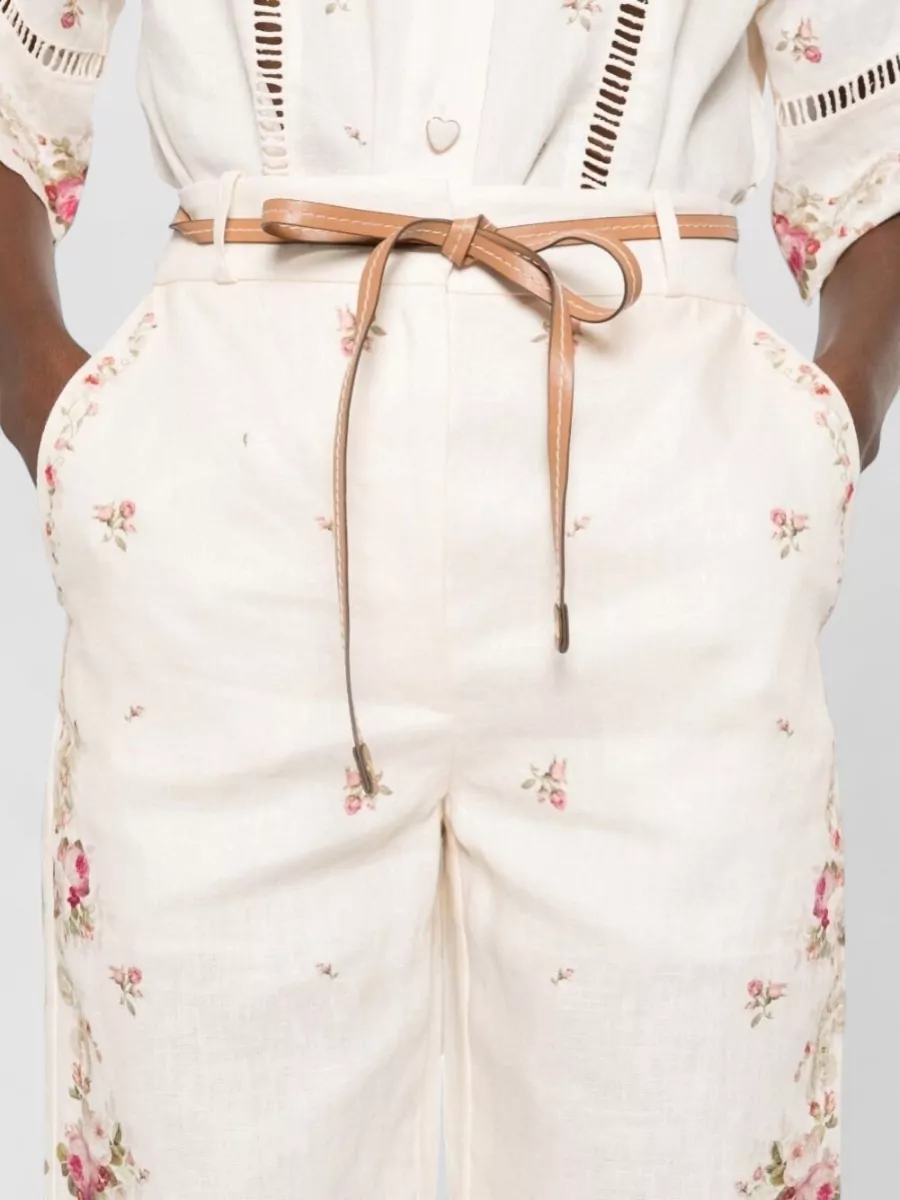 Zimmermann Floral-Print Linen High-Rise Flared Wide-Leg Trousers