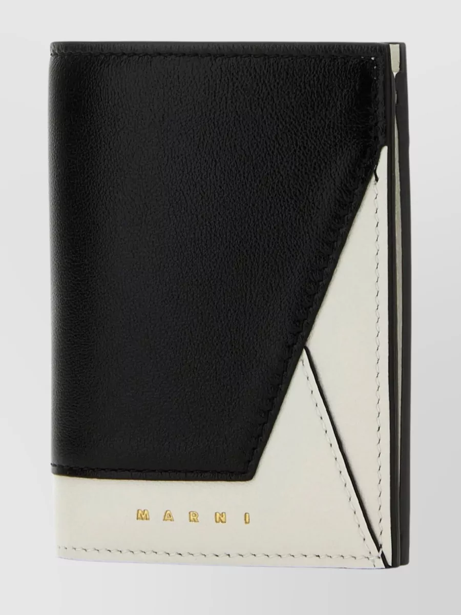 Shop Marni Bifold Pebble Leather Wallet With Bi-color Stitching In White