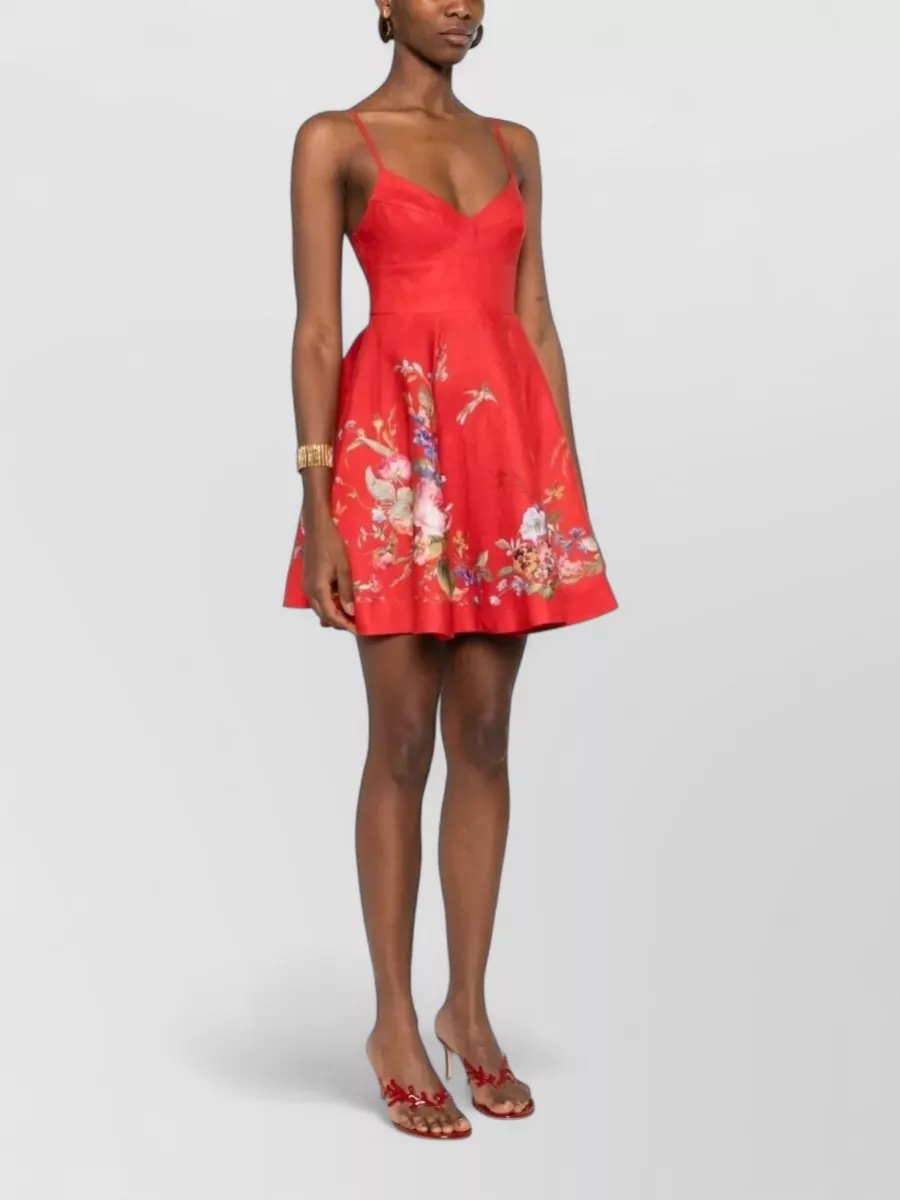 Zimmermann Patience Dress Floral Skirt Sweetheart Neckline