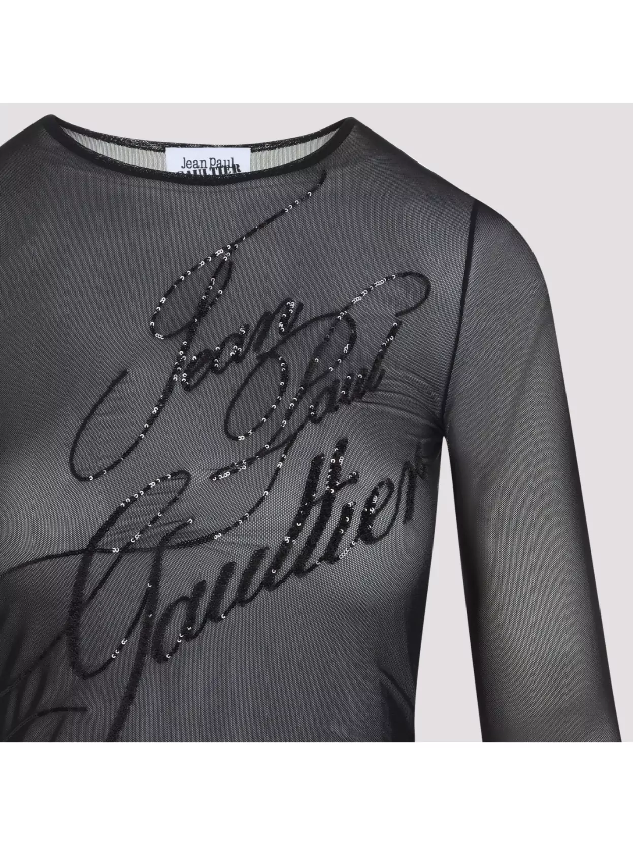 Shop Jean Paul Gaultier Sheer Sequins Mesh Top With Long Sleeves